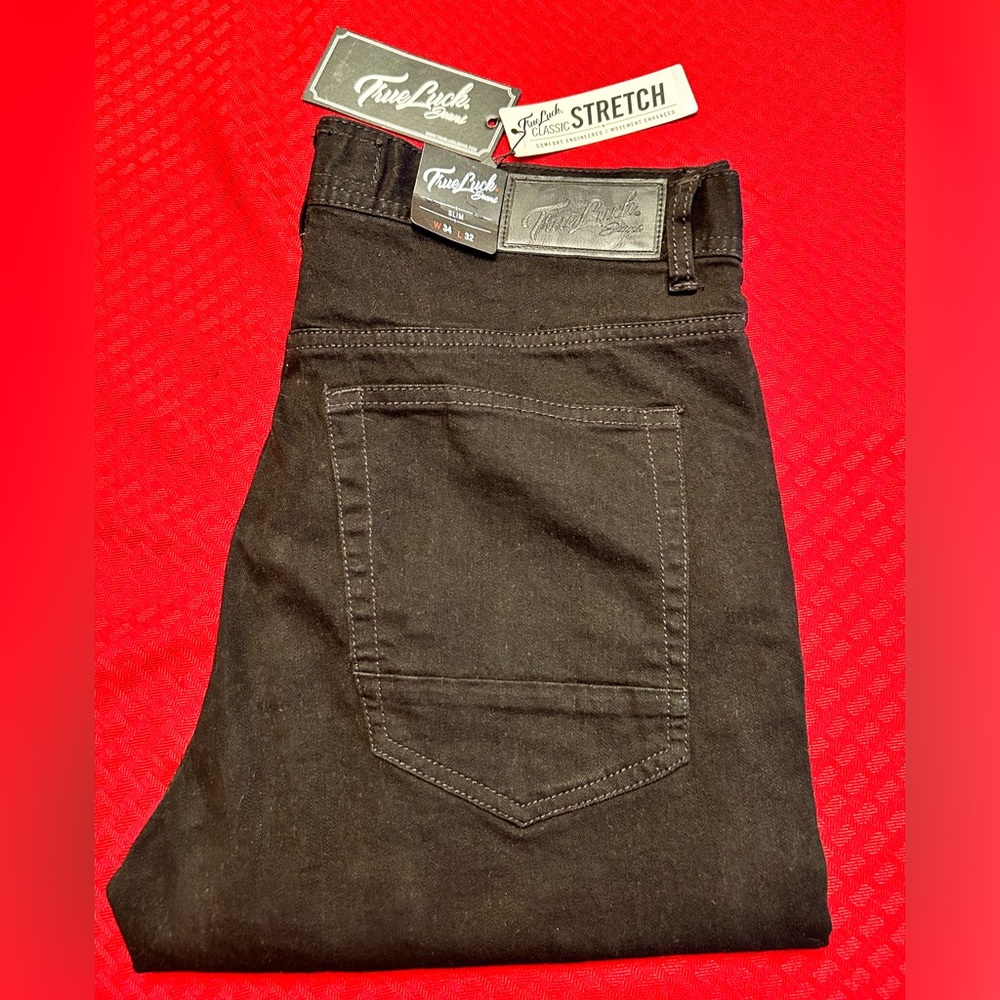 True Luck NWT Men’s Black Denim Jeans Classic Stretch Slim fit Size 34x32